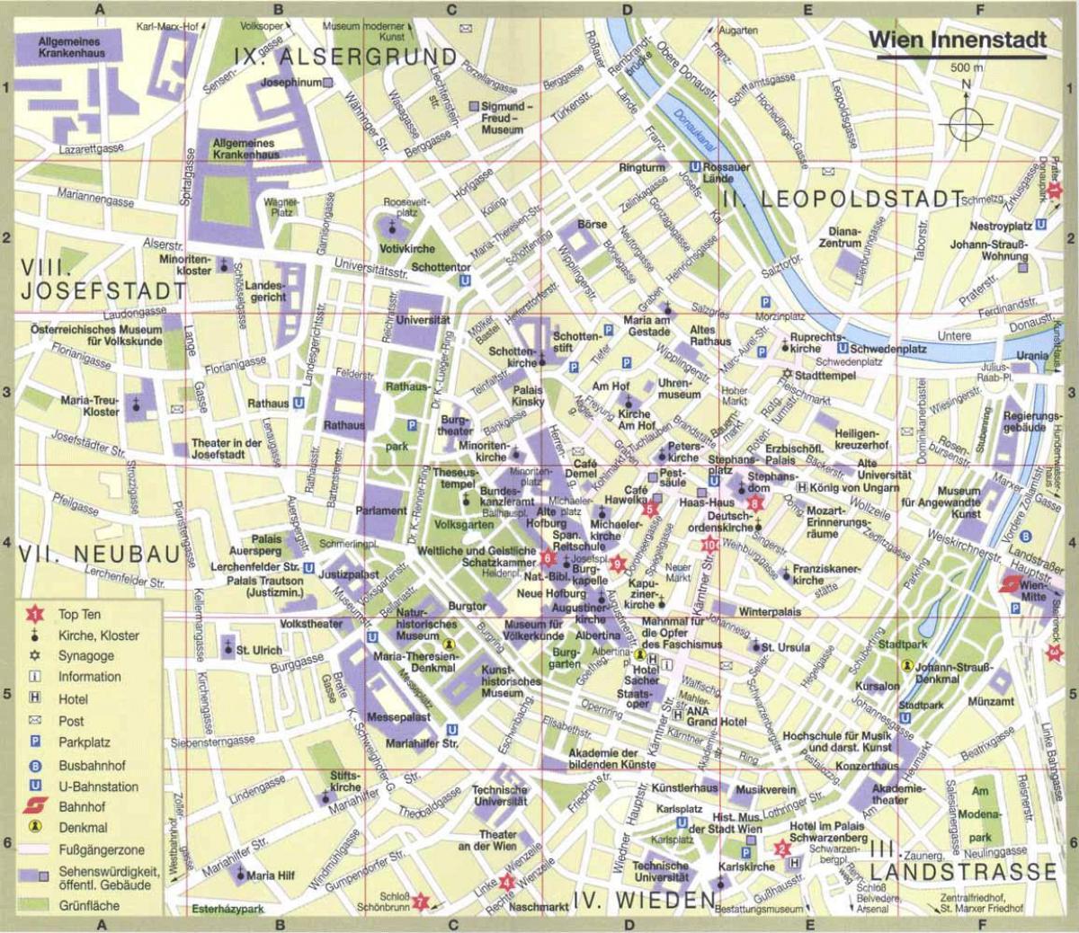 Wienin kaupungin turisti kartta