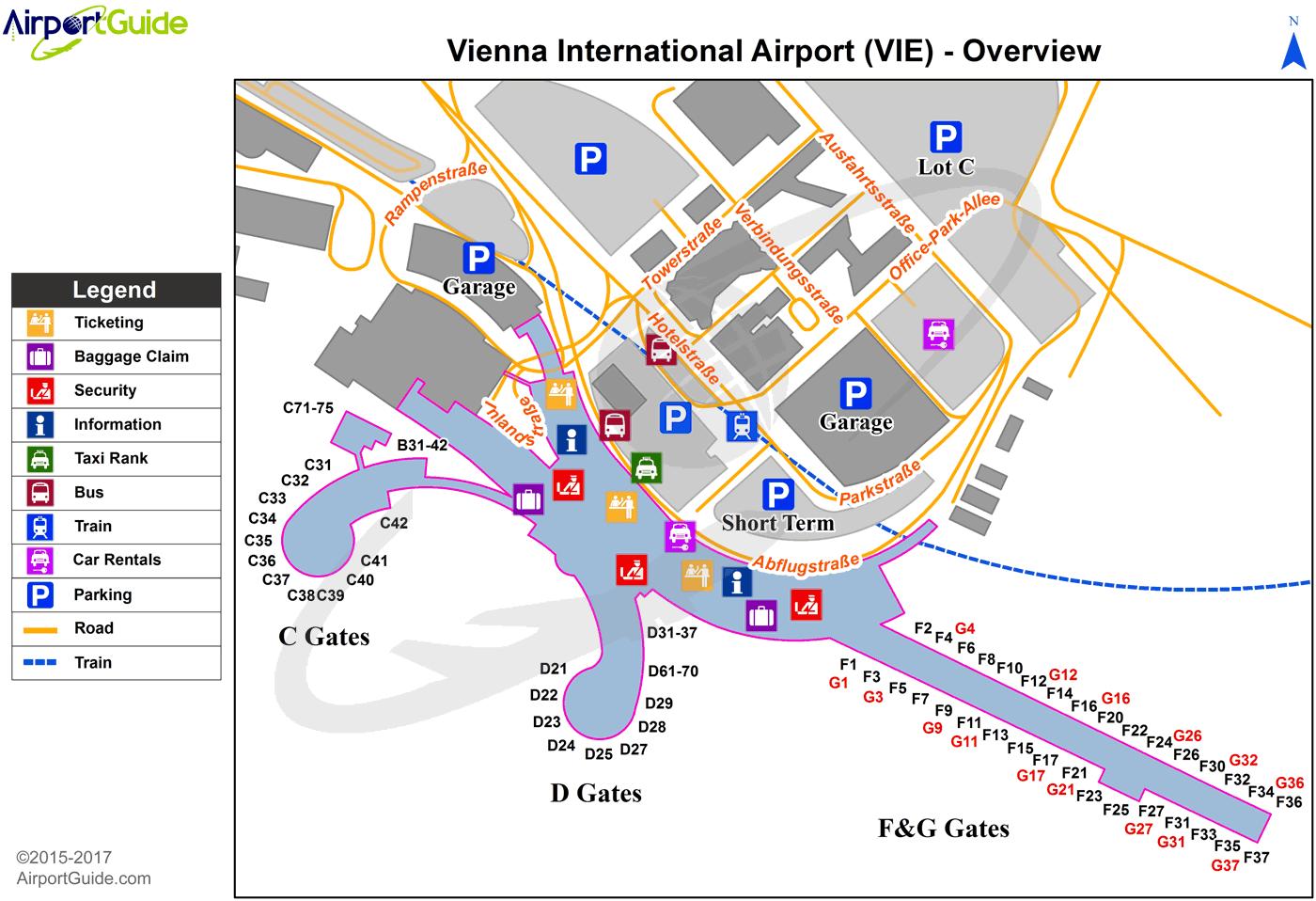 Wienin lentokenttä terminaali kartta - Wien lentokenttä kartta (Itävalta)