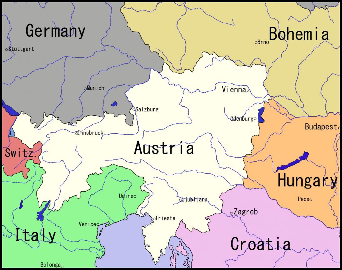 kartta Wienin ja ympäröivän alueen