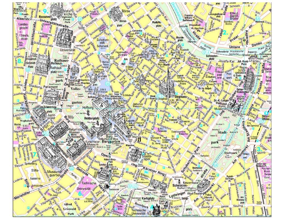 Wien matkaoppaan kartta