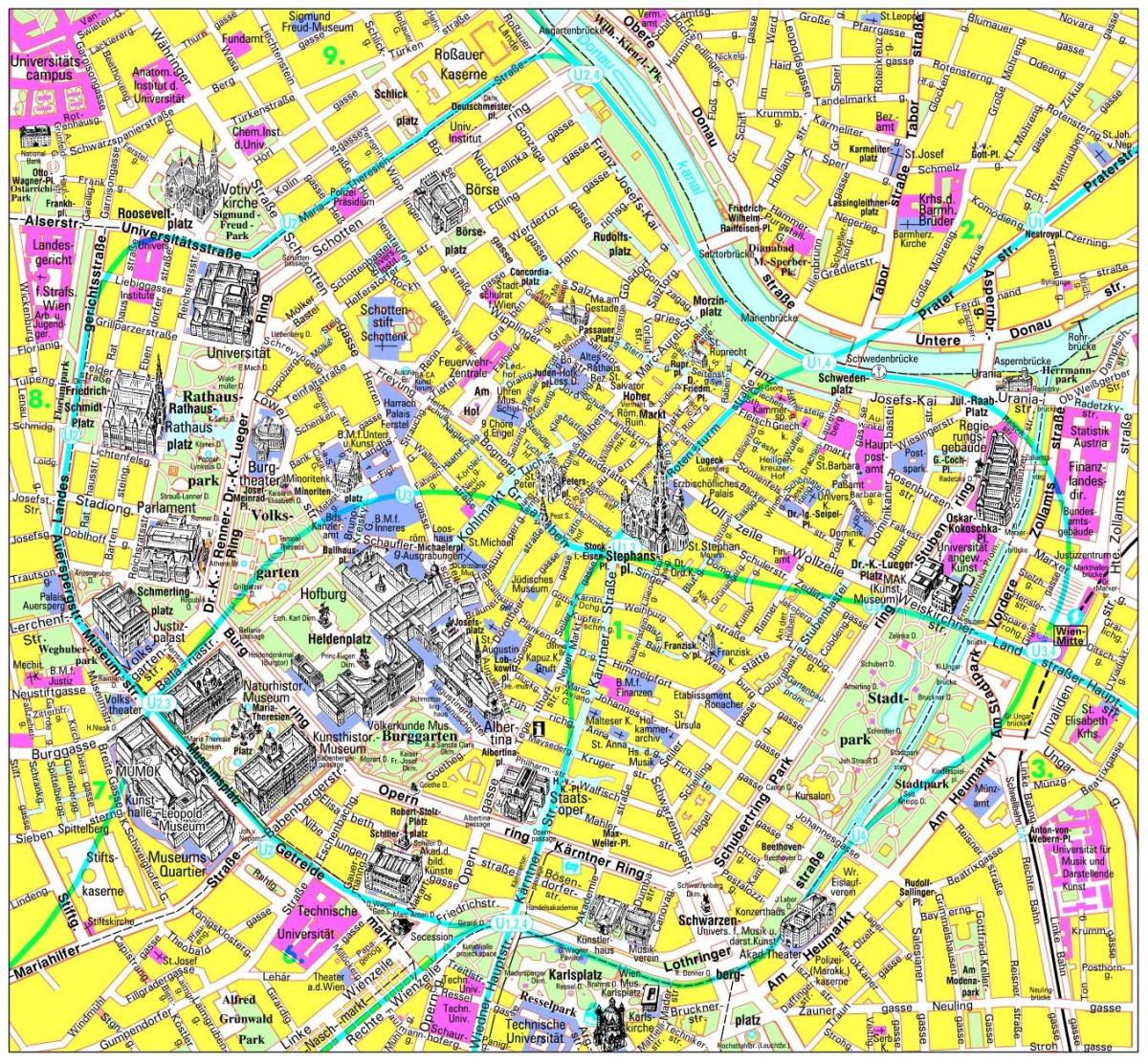 Wienin paikkoja vierailla kartta