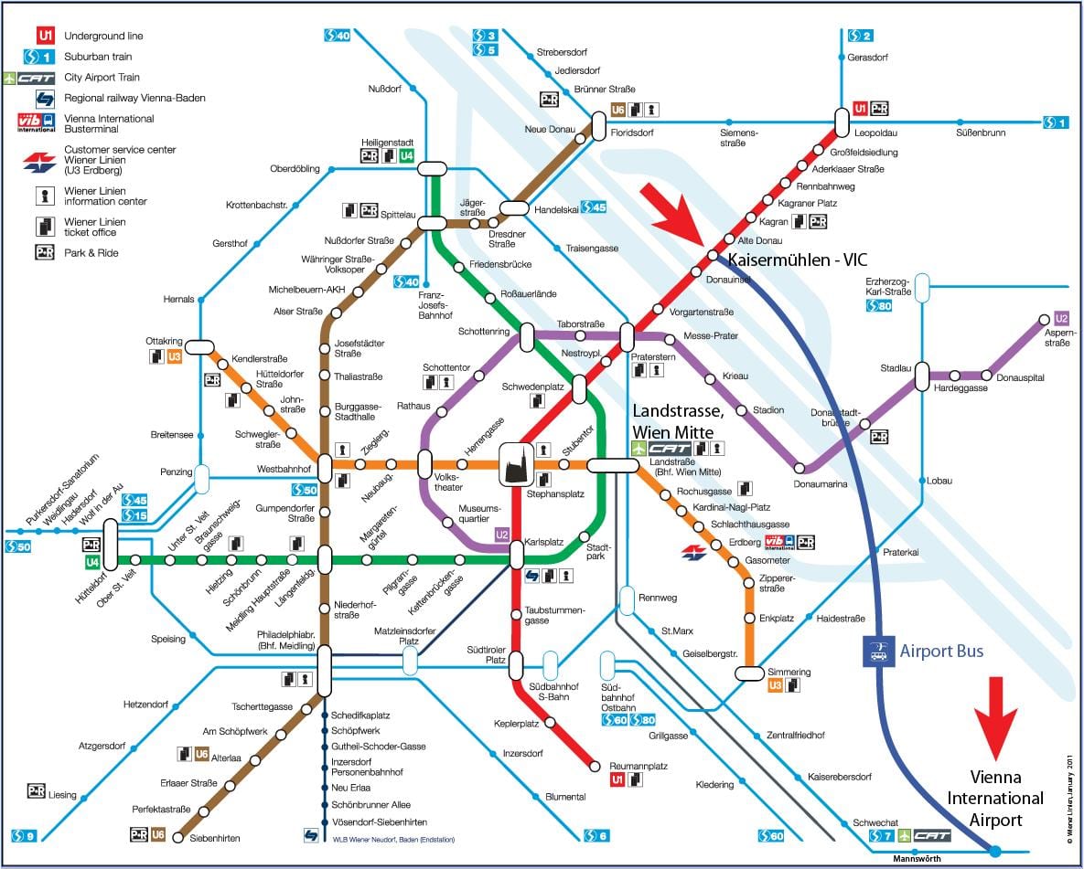 Kartta Wien mitte-asemalta