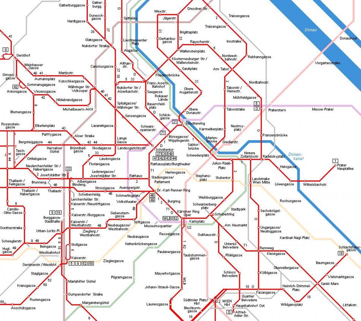 Wien Itävalta raitiovaunu kartta