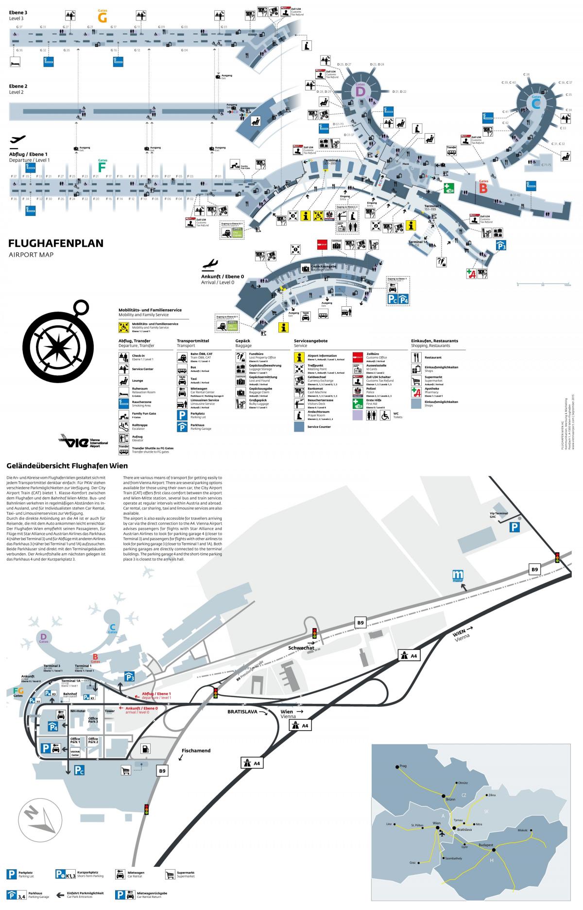 Wienin lentokenttä lähdöt kartta