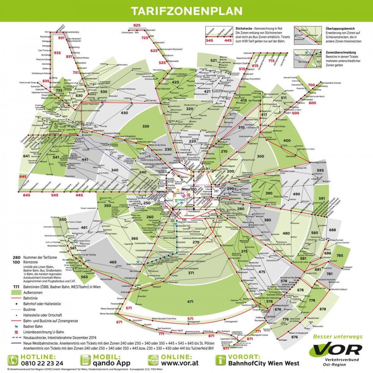 Kartta Wienin metro zone 100